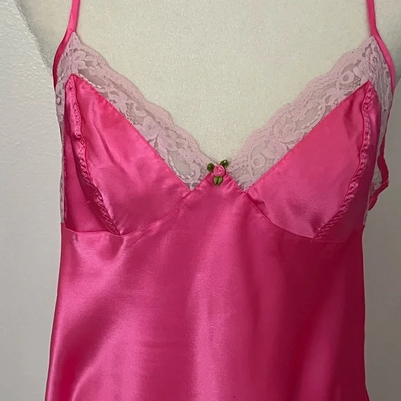 Betsey Johnson Fuchsia Satin Chemise with Lace - Picture 2 of 16